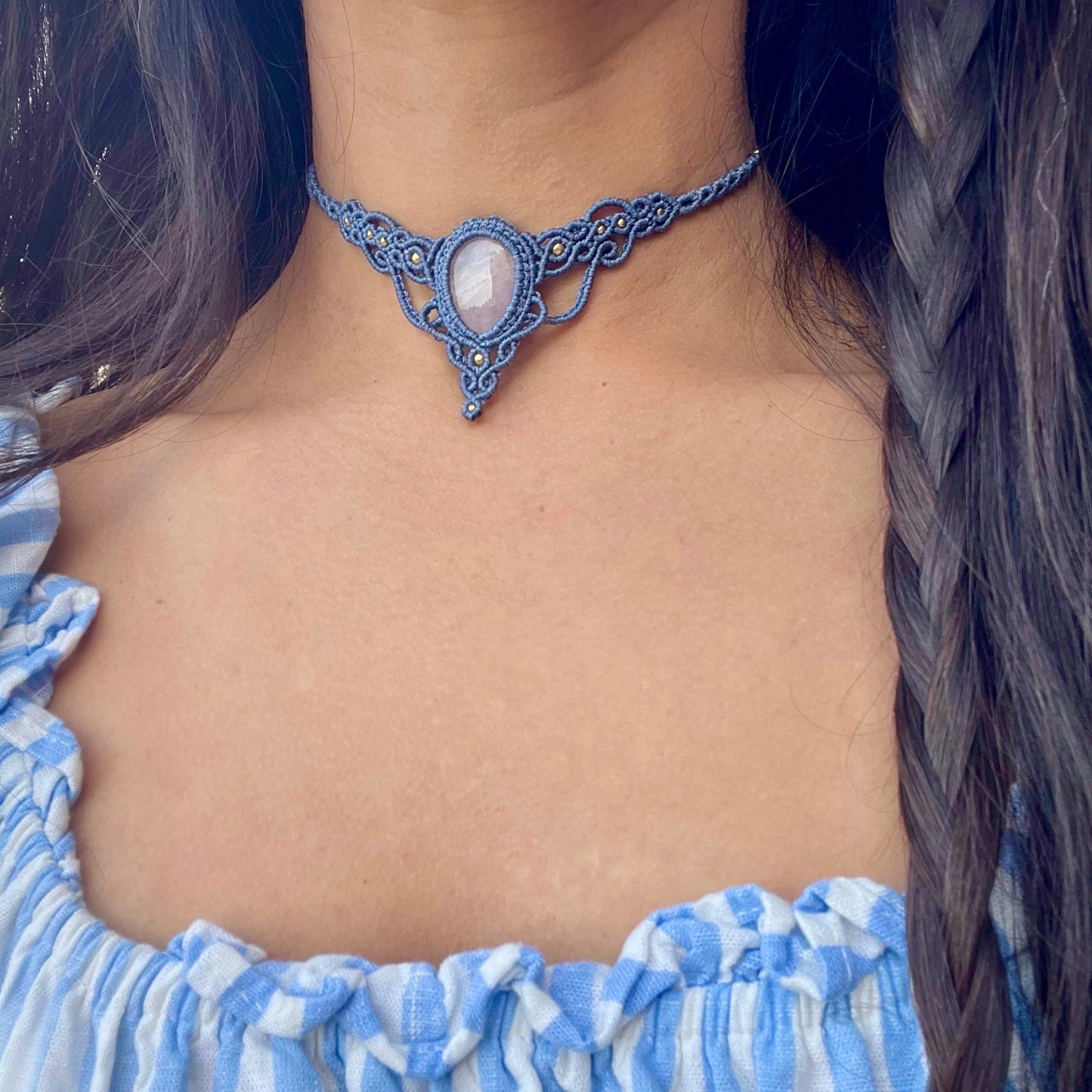 Collana Girocollo con pietra di Quarzo Rosa
